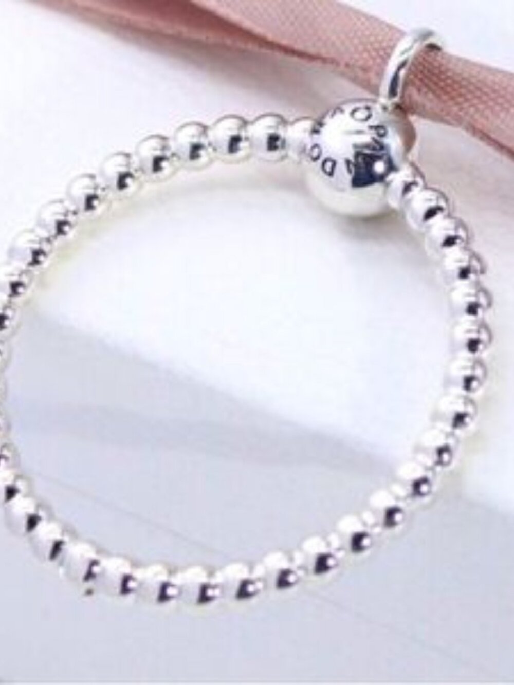 Pandora Beaded O Pendant Dangle  2 Pandora stops. Sterling Silver 925